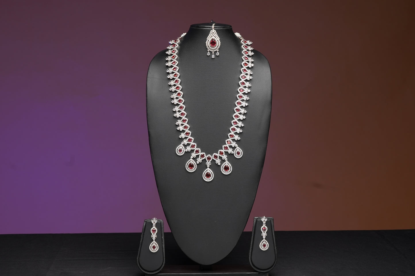 NJLS211 - Royal Cubic Zircon long Necklace set