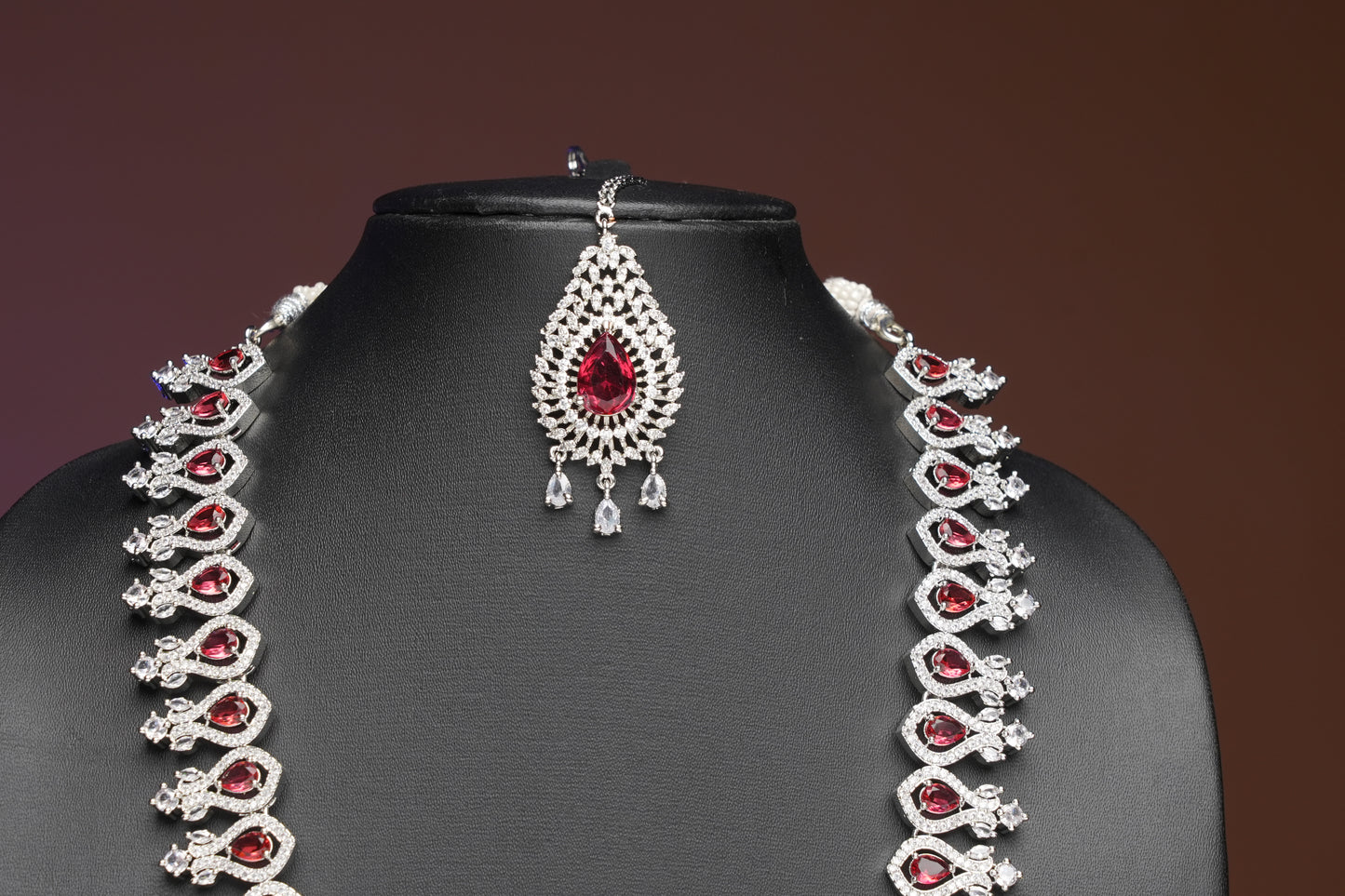 NJLS211 - Royal Cubic Zircon long Necklace set