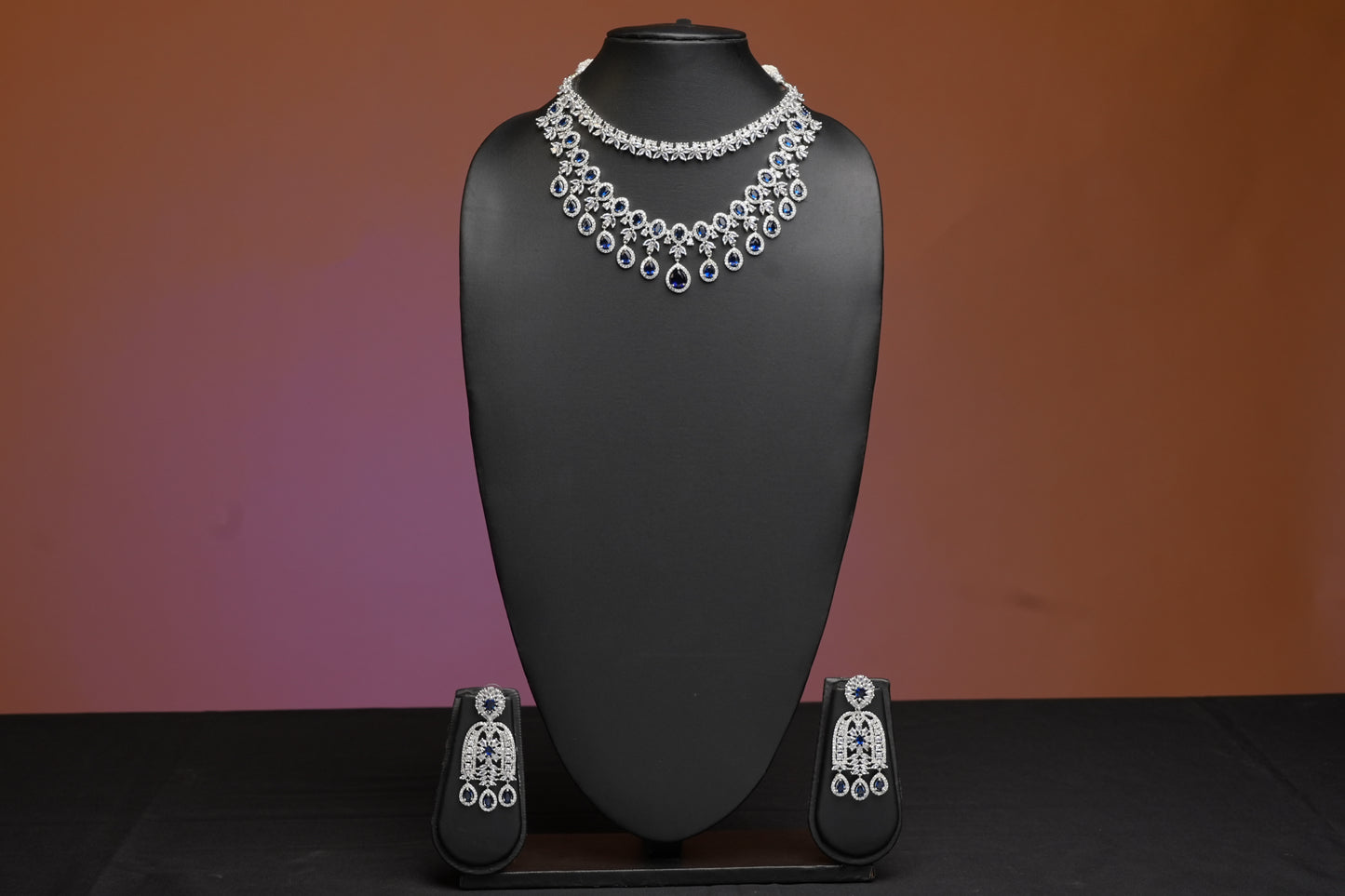 NJNS191 - Two layer Sapphire diamond Necklace