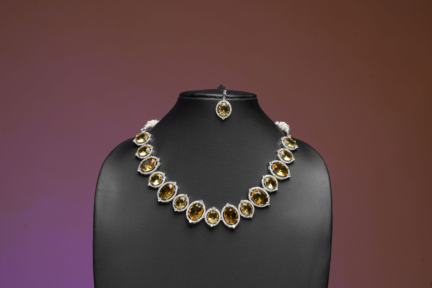 NJNS193 - Yellow Faux Diamond Necklace set
