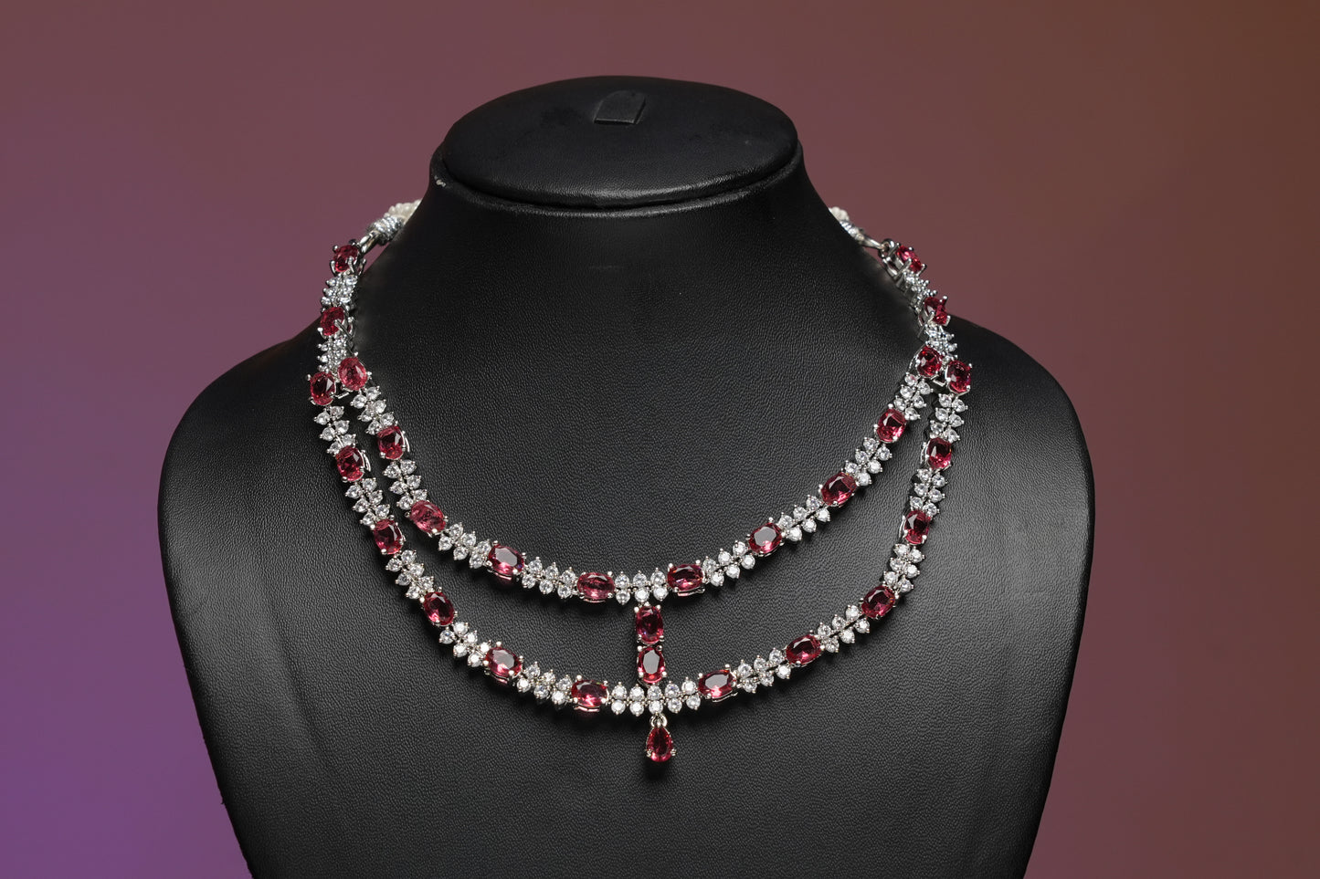 NJN225 - Double layered American diamond Necklace