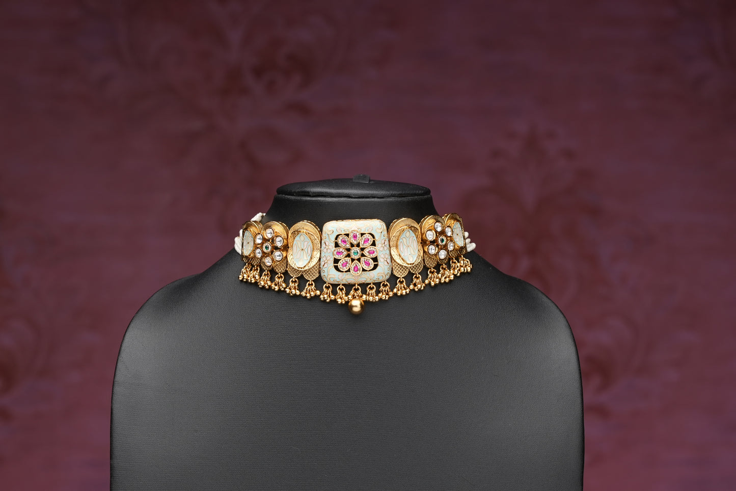 NJCM238 - Meenakari Short choker with Long Necklace set