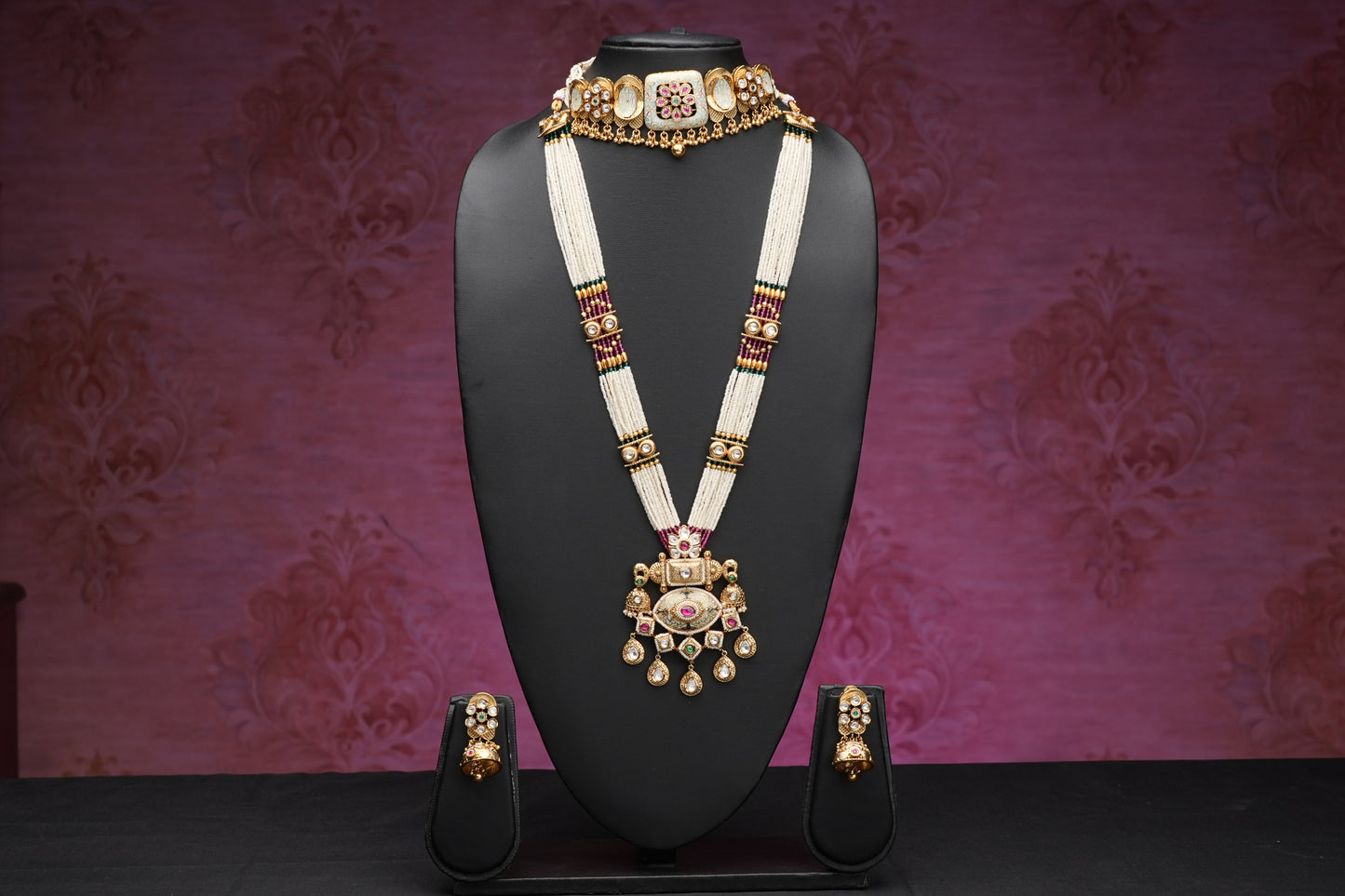 NJCM237 - Meenakari Choker with Midlength Hara Set