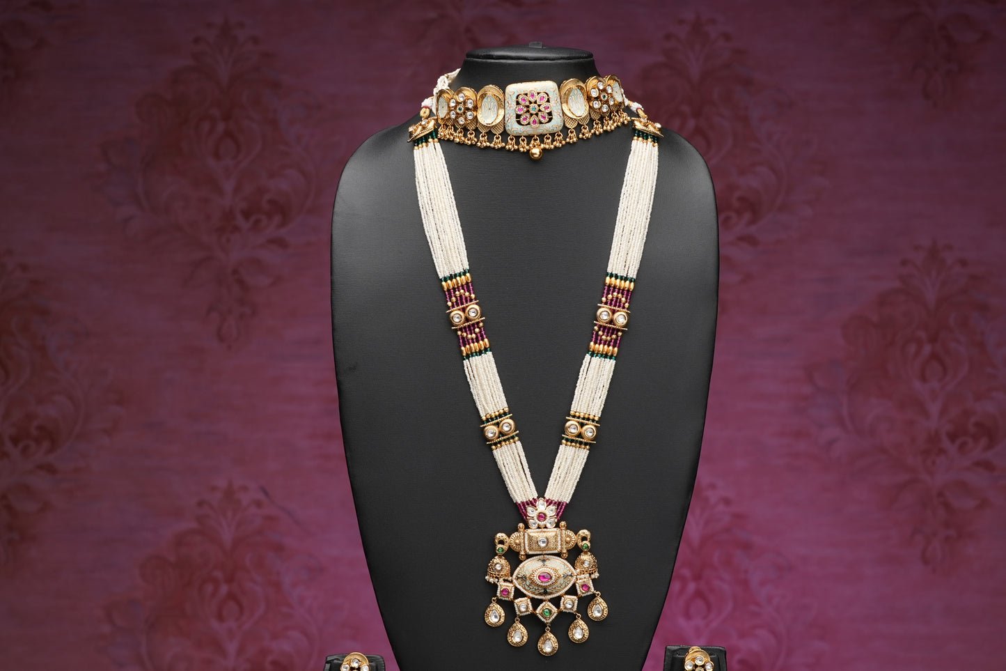 NJCM237 - Meenakari Choker with Midlength Hara Set