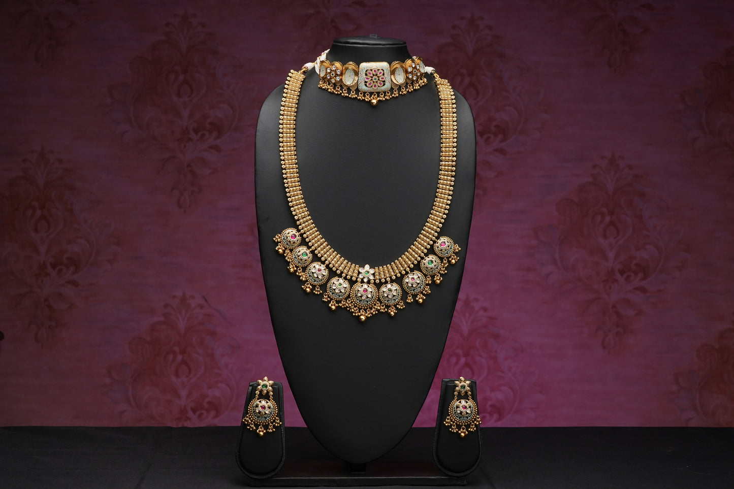 NJCM238 - Meenakari Short choker with Long Necklace set