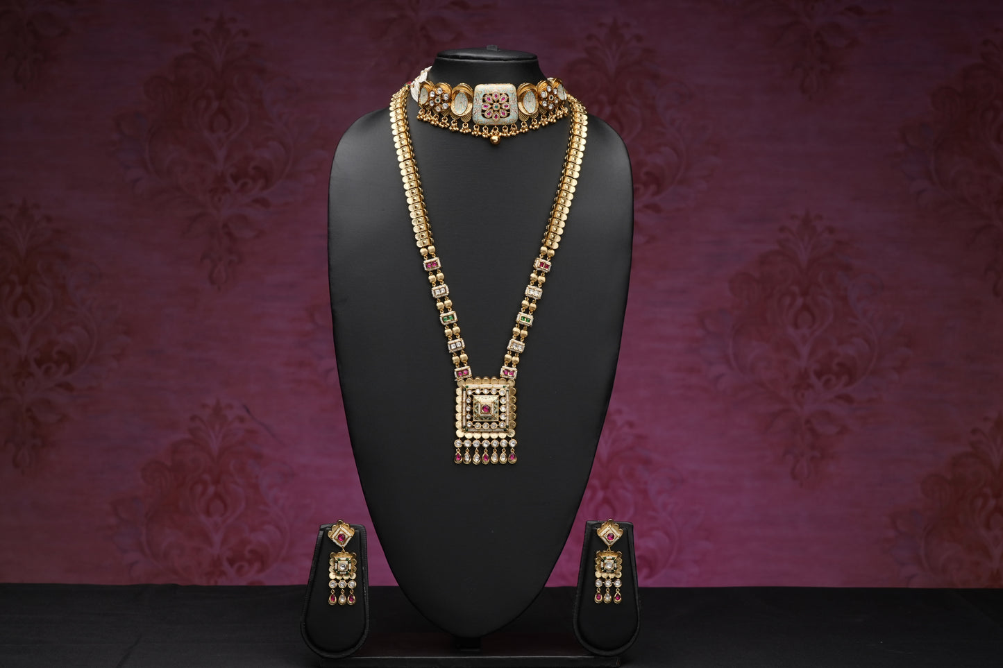 NJCM239 - Meenakari choker with Rajwadi Necklace set