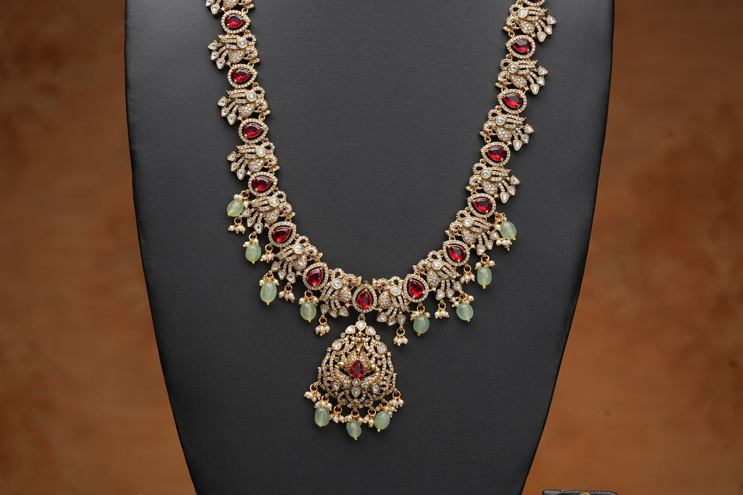 NJLS195 - Double peacock themed Victorian Kundan Necklace set