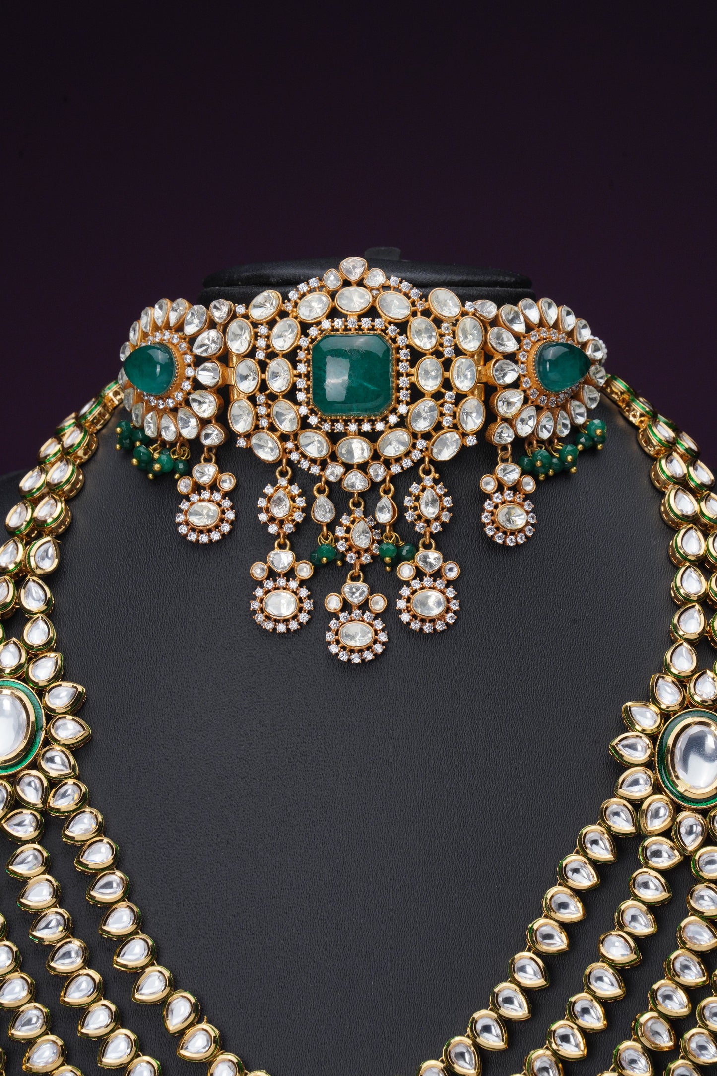 NJCM252 - Moissanite polki fusion necklace set