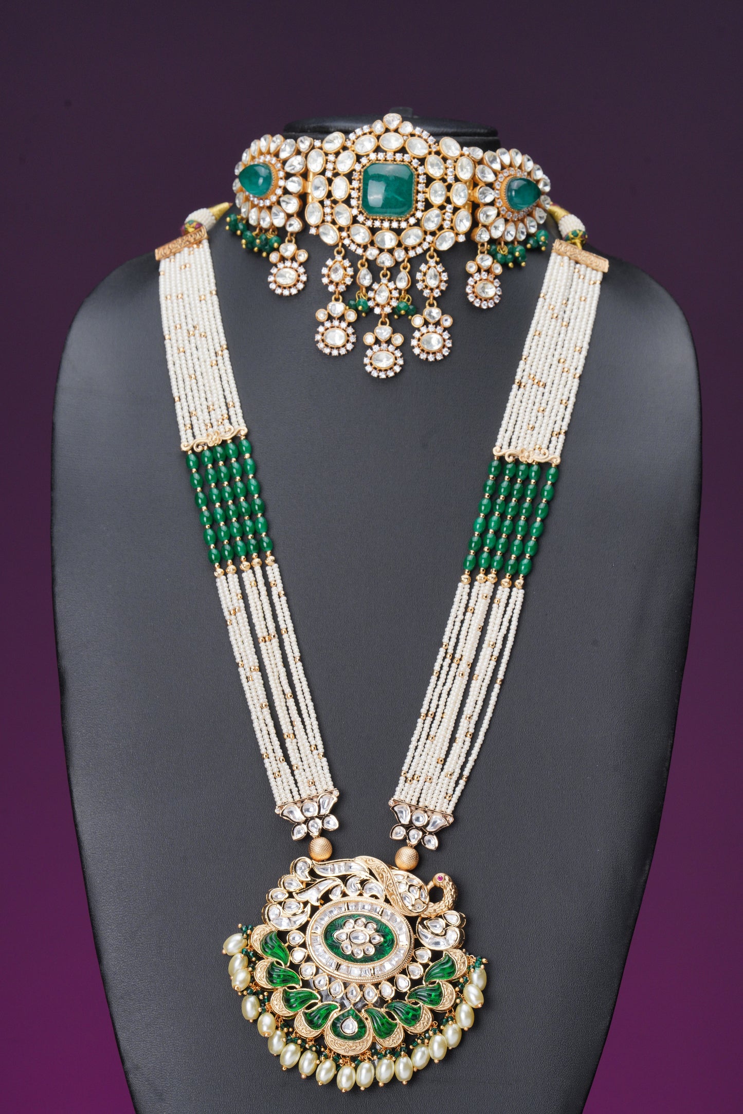 NJCM253 - Moissanite polki necklace set