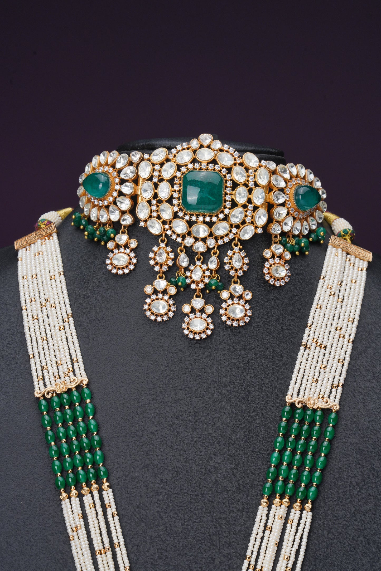 NJCM253 - Moissanite polki necklace set