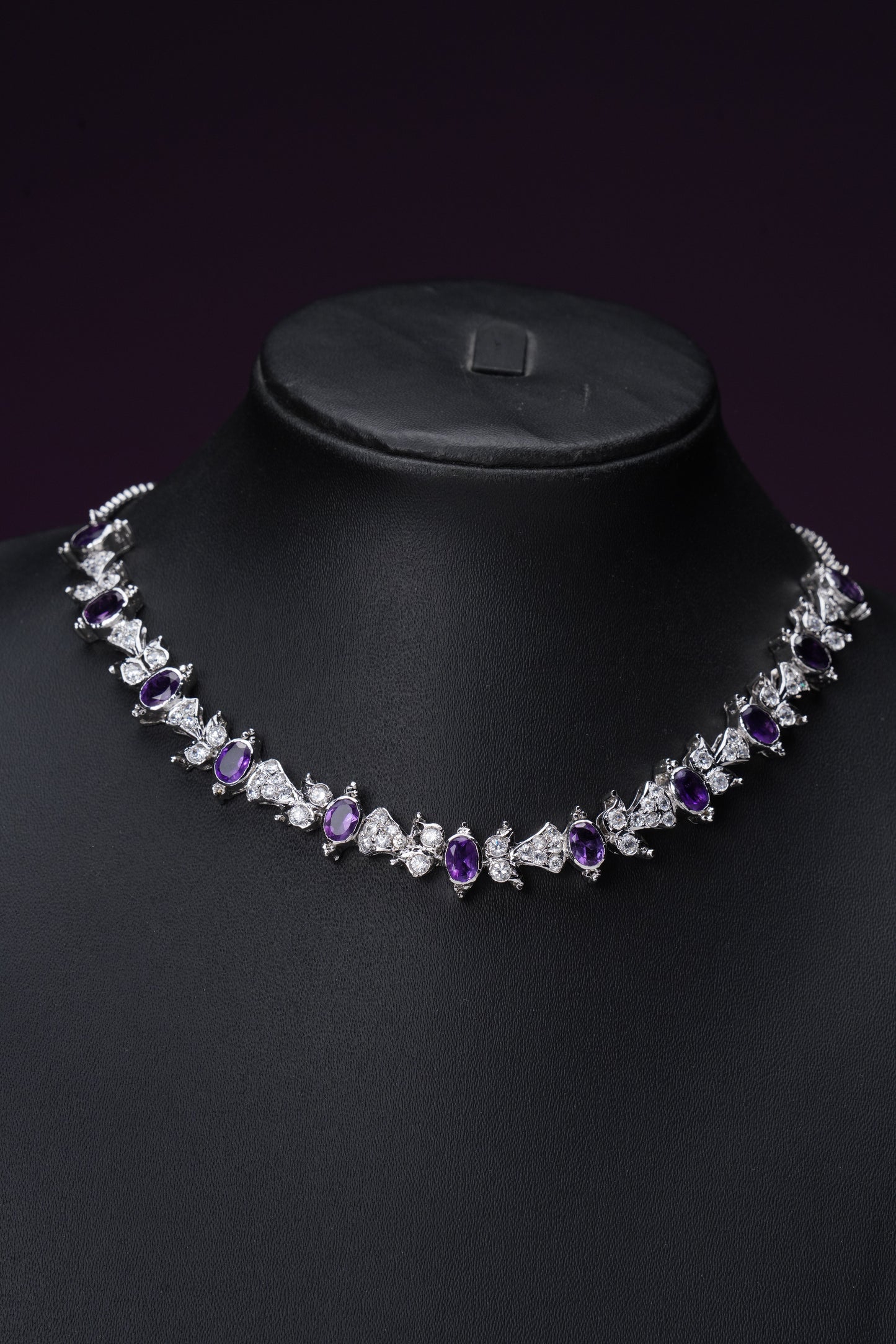 NJNS132 - Purple Diamante Necklace set