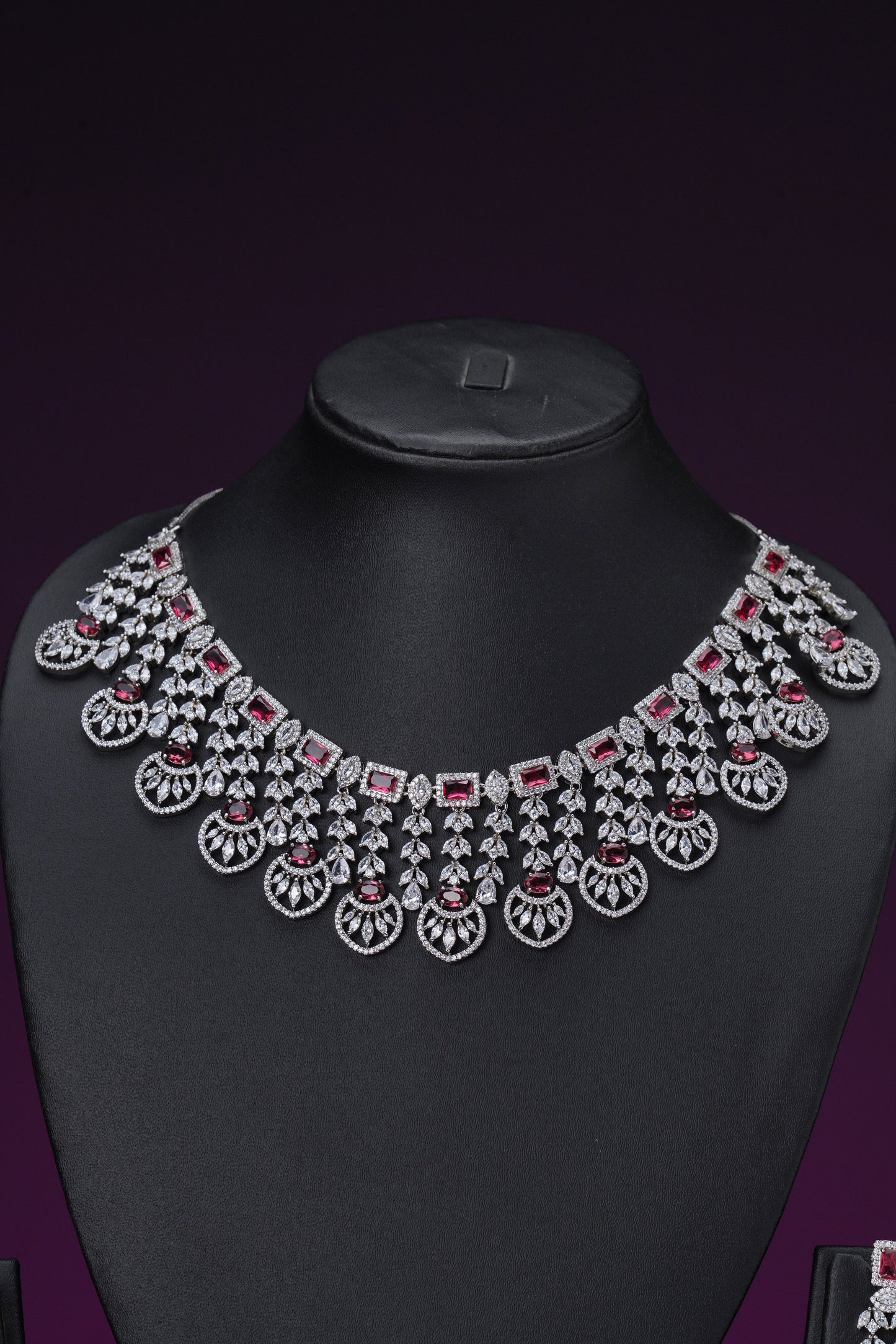NJNS181 - Ruby diamante Necklace set