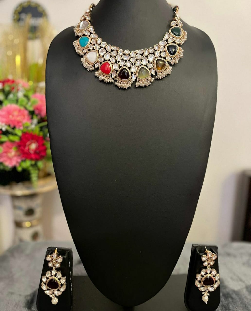 NJNS130 Navratan Kundan Necklace set - Main Image