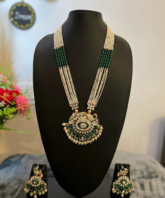 NJPS179 - Moissanite polki long hara set