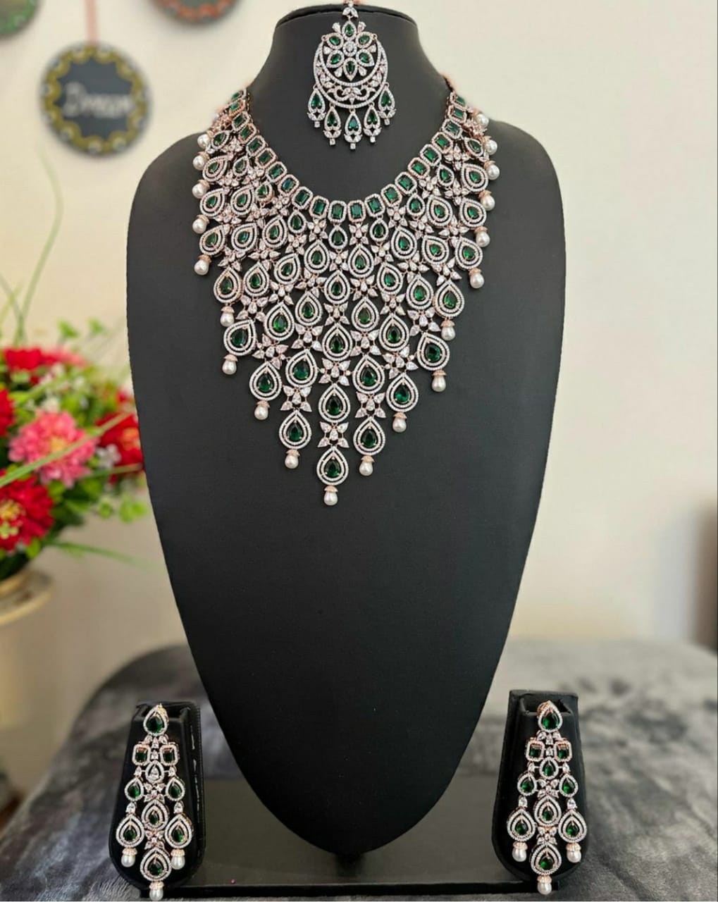 NJNS126 - Emerald cubic zircon fusion Necklace set
