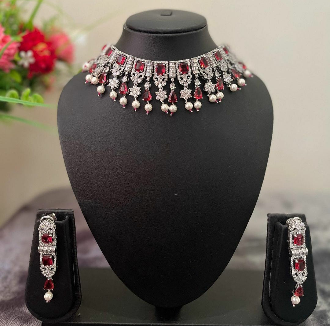 NJNS117 - Ruby Diamante Necklace set