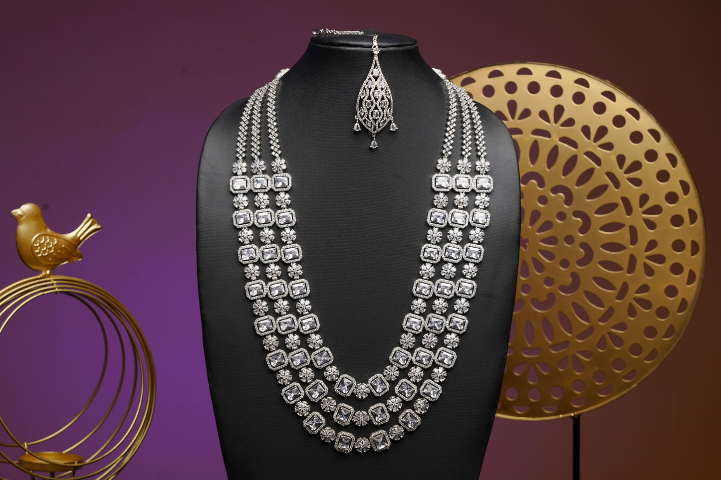 NJLS196 - Cubic Zircon Long Necklace set