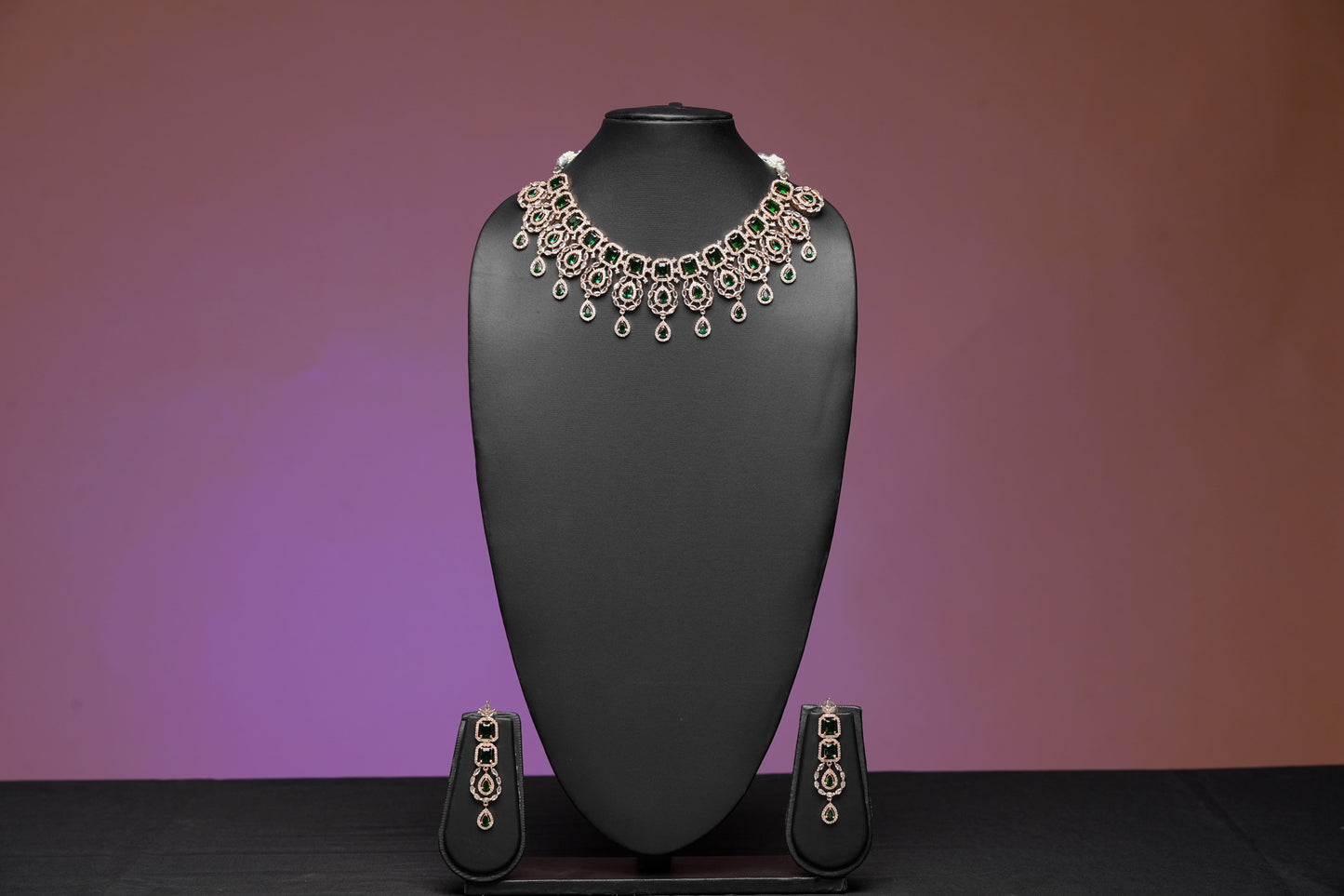 NJNS192 - Green Faux Diamond Necklace set
