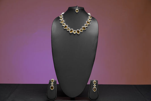 NJNS193 - Yellow Faux Diamond Necklace set