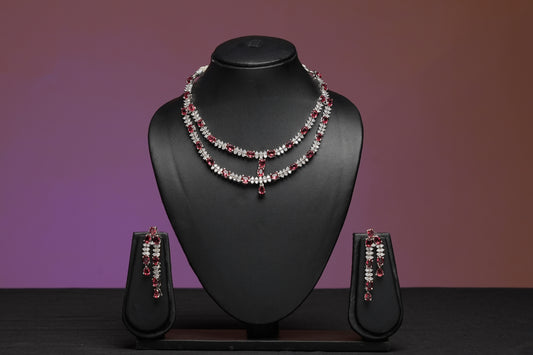 NJNS210 - Double layered America Diamond stone necklace set