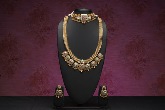 NJCM238 - Meenakari Short choker with Long Necklace set