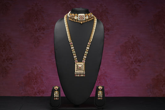 NJCM239 - Meenakari choker with Rajwadi Necklace set