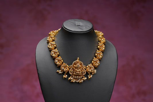 NJN259 - Lakshmi themed antique temple Necklace