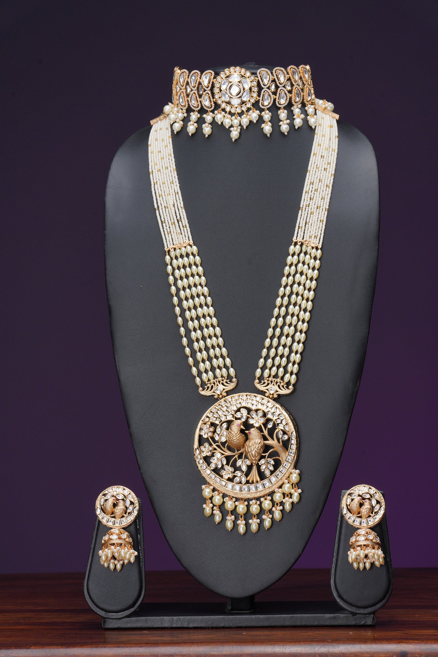 NJLS131 - Moissanite Polki and pearl hara set