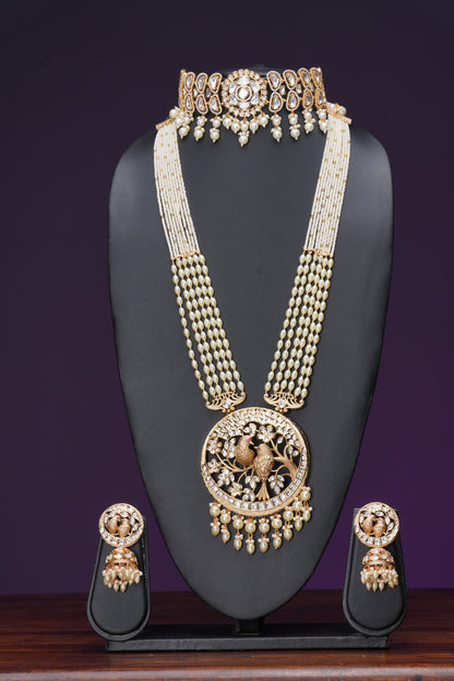 NJLS131 - Moissanite Polki and pearl hara set