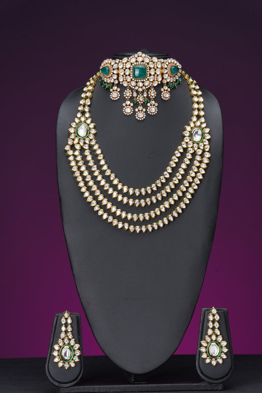 NJCM252 - Moissanite polki fusion necklace set
