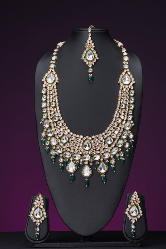 NJLS154 - Handcrafted Kundan Necklace set (Green)