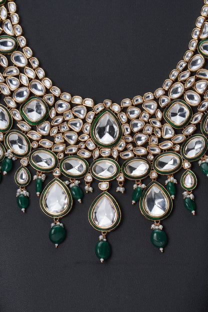 NJLS154 - Handcrafted Kundan Necklace set (Green)
