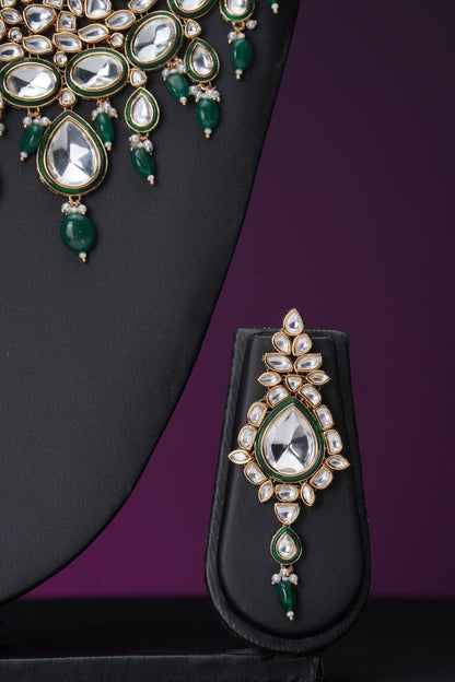 NJLS154 - Handcrafted Kundan Necklace set (Green)