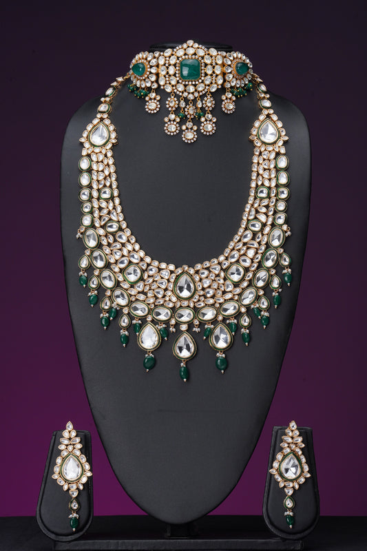 NJCM286 - Handmade Moissanite polki with Kundan Layered set