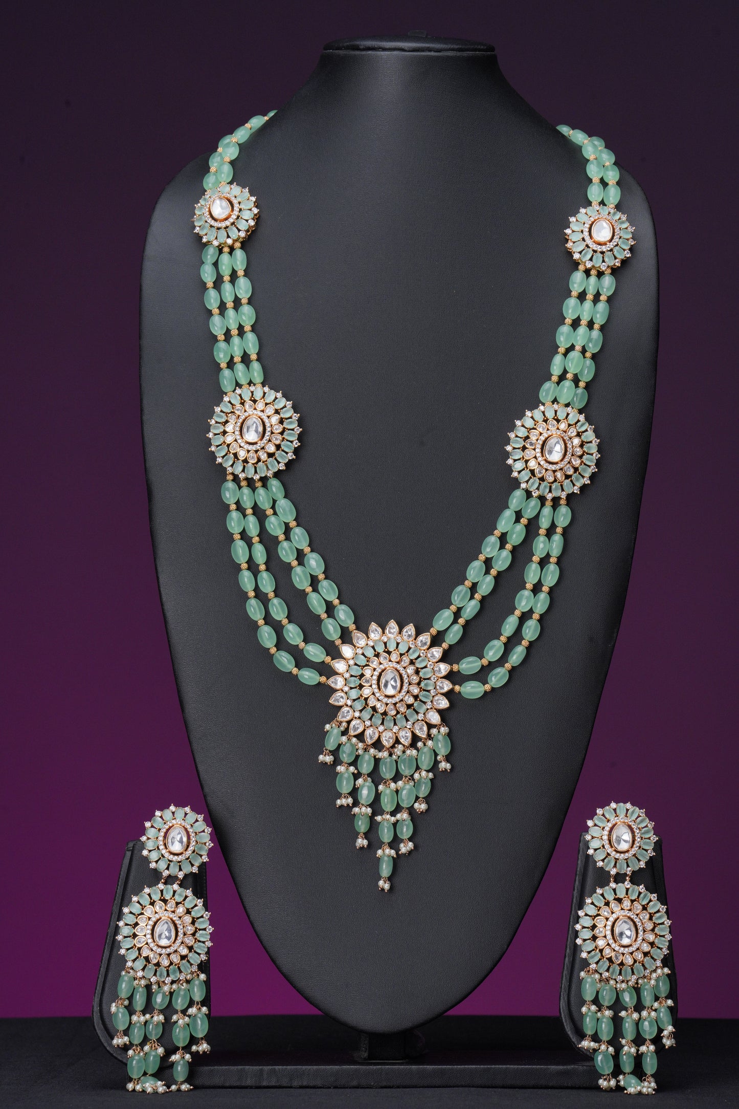 NJLS146 - Moissanite polki with pearl hara set