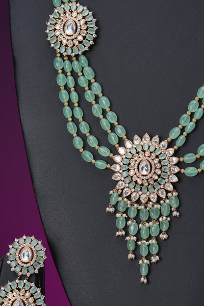 NJLS146 - Moissanite polki with pearl hara set