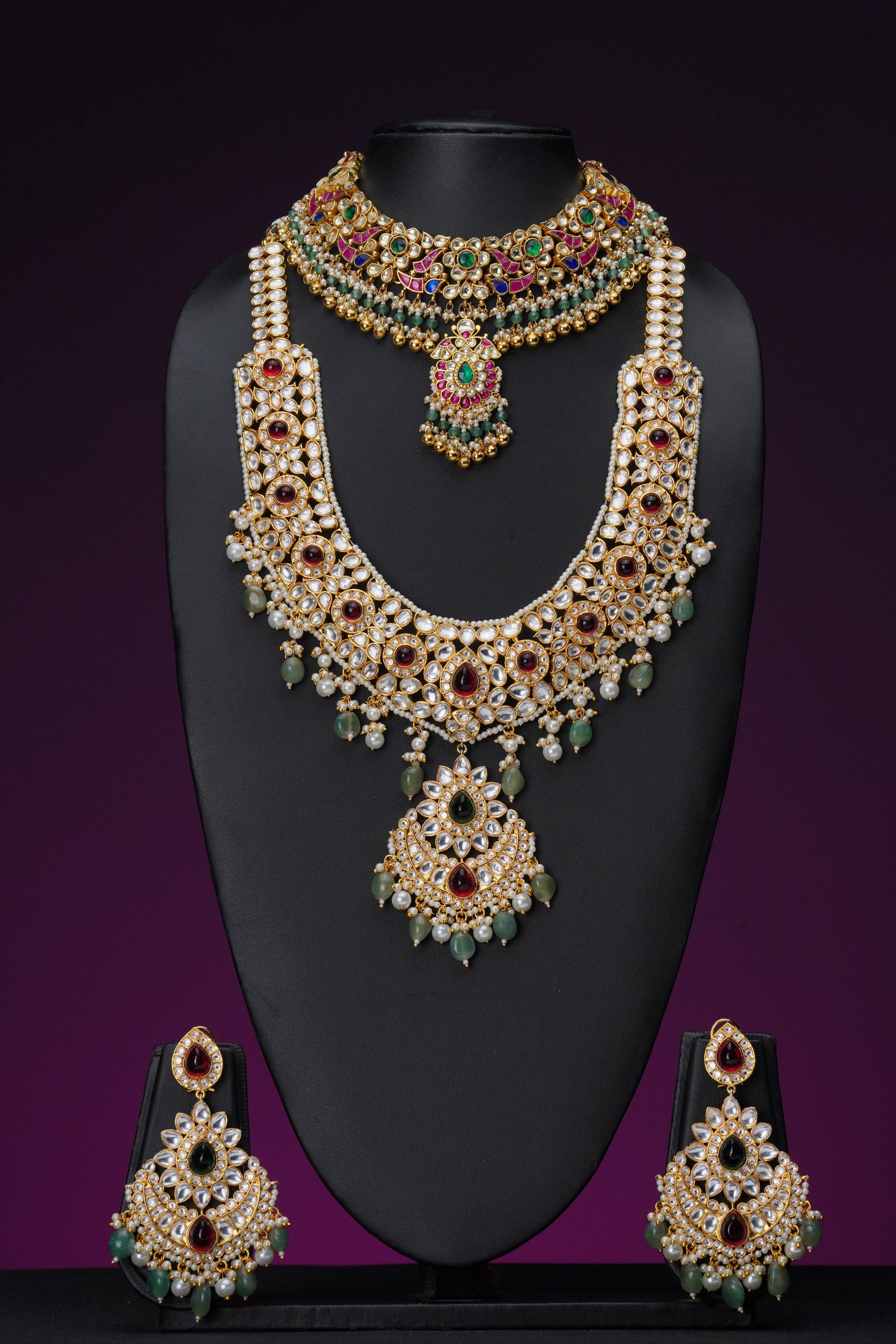 NJCM285 - Jadau Kundan with Fresh water pearl Layered set