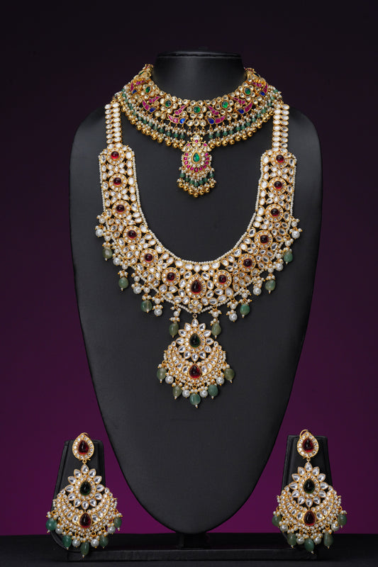 NJCM285 - Jadau Kundan with Fresh water pearl Layered set