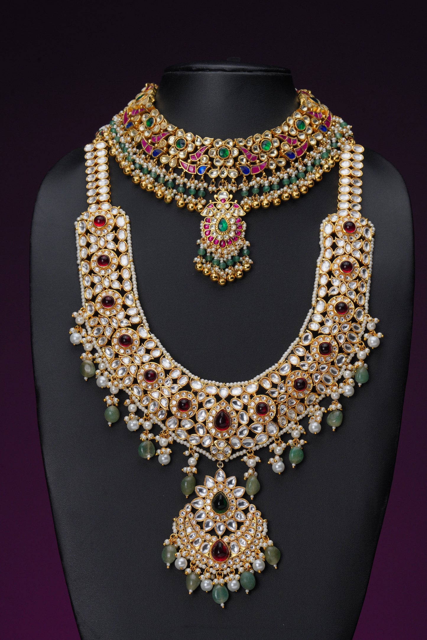 NJCM285 - Jadau Kundan with Fresh water pearl Layered set