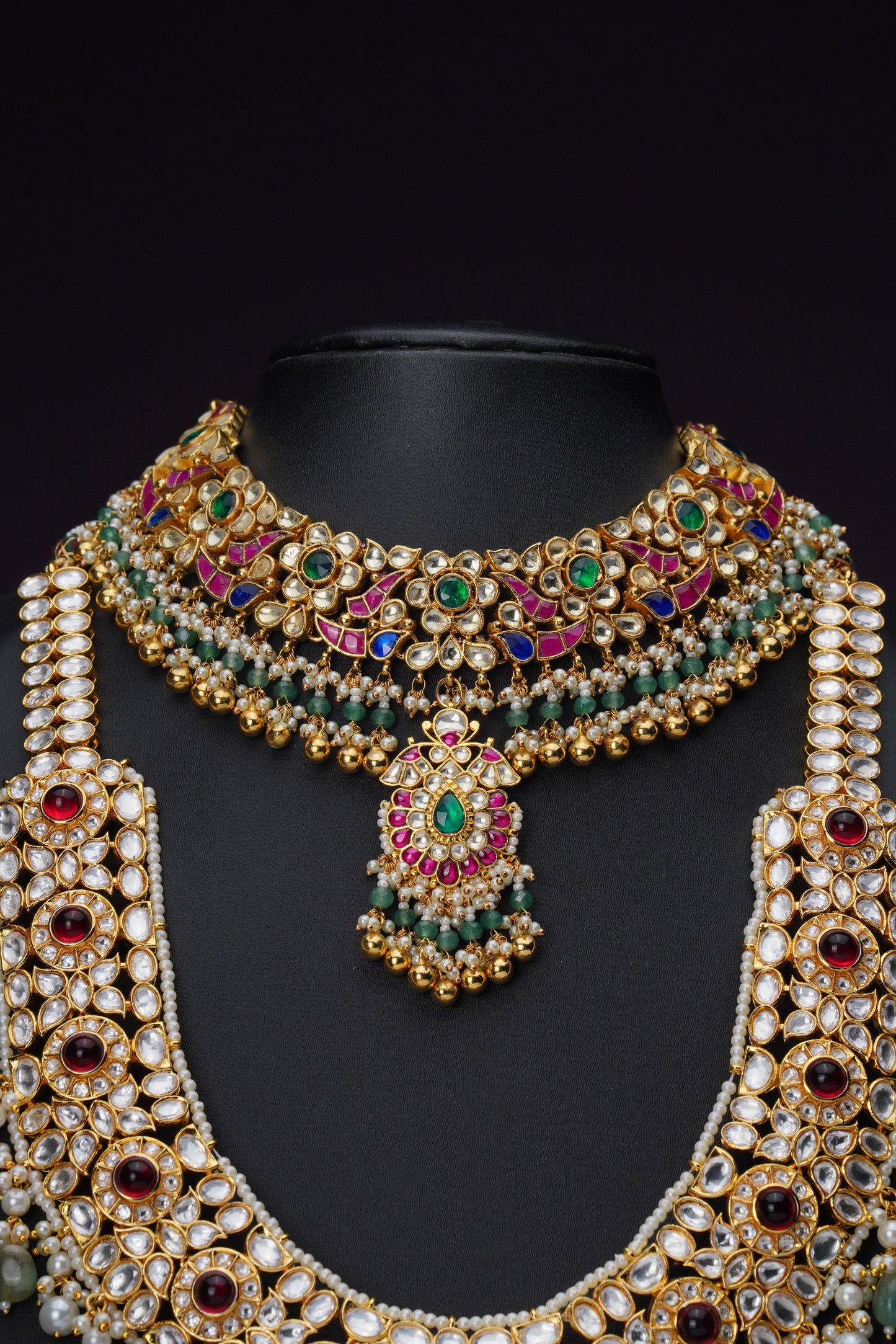 NJCM285 - Jadau Kundan with Fresh water pearl Layered set
