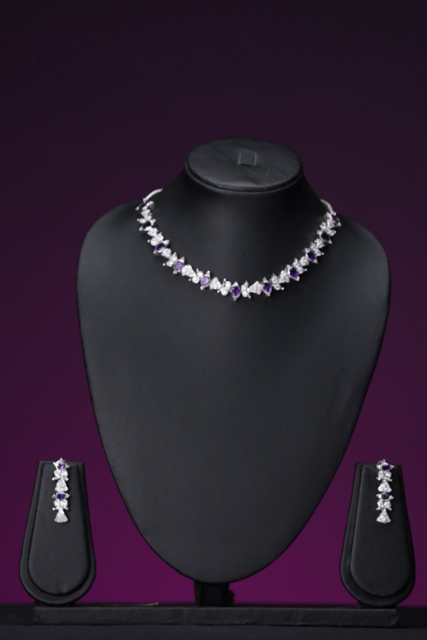 NJNS132 - Purple Diamante Necklace set