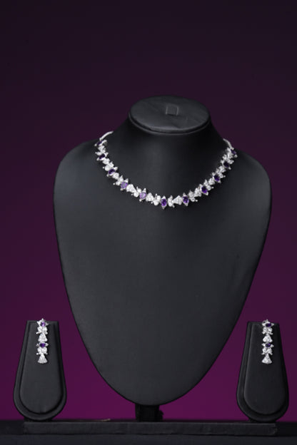 NJNS132 - Purple Diamante Necklace set