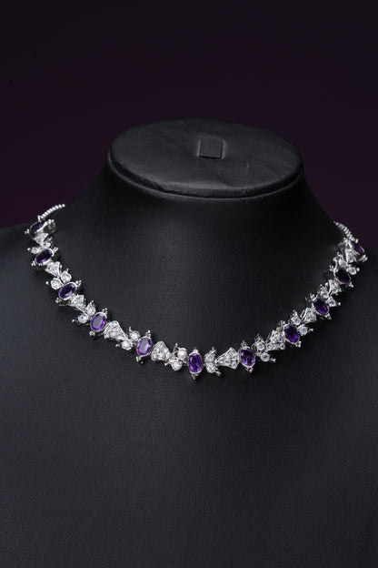 NJNS132 - Purple Diamante Necklace set