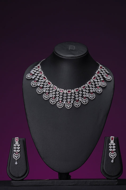 NJNS181 - Ruby diamante Necklace set
