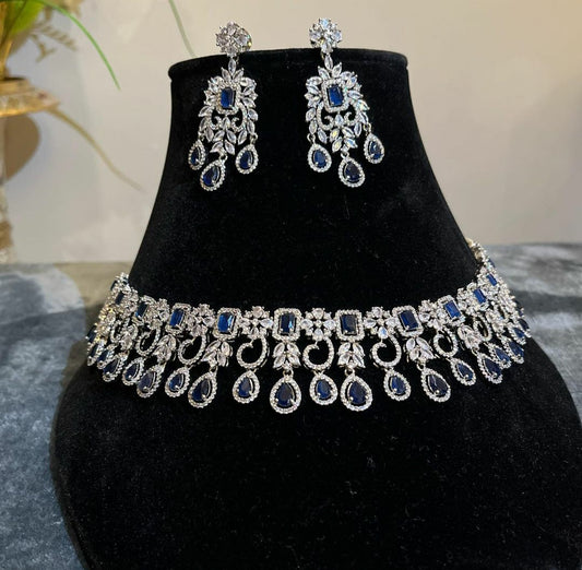 NJNS129 - Sapphire Diamante Necklace set