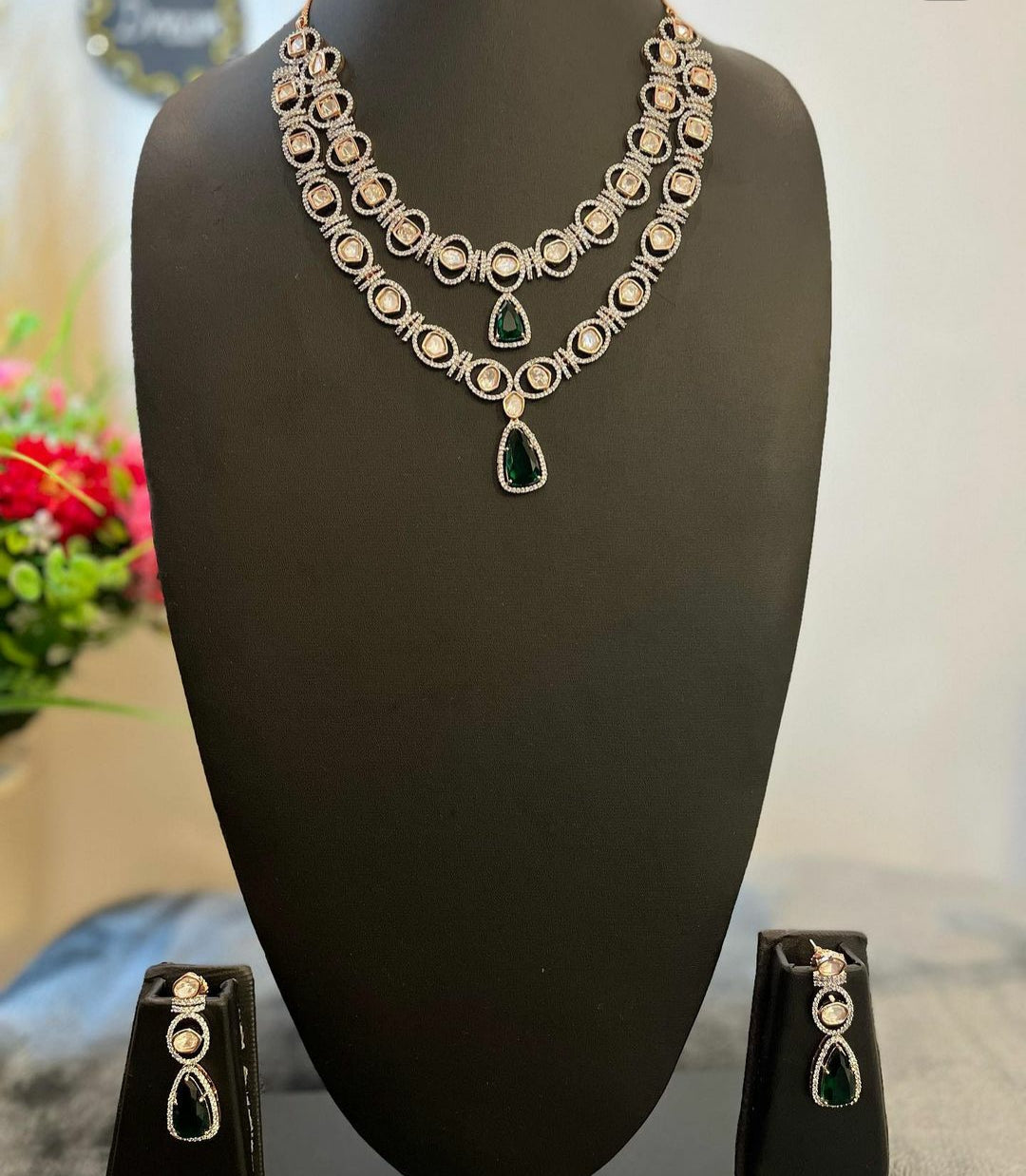 NJNS134 - Green Moissanite stone Necklace set