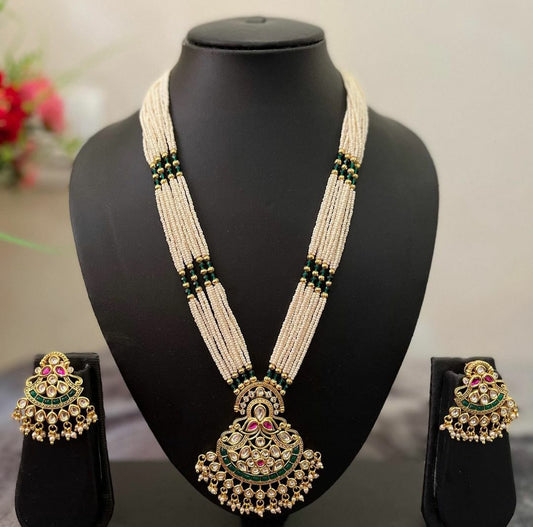 NJPS165 - Moissanite polki and pearl hara set