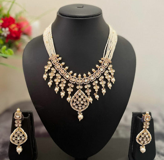 NJNS159 - Moissanite polki with pearls hara set