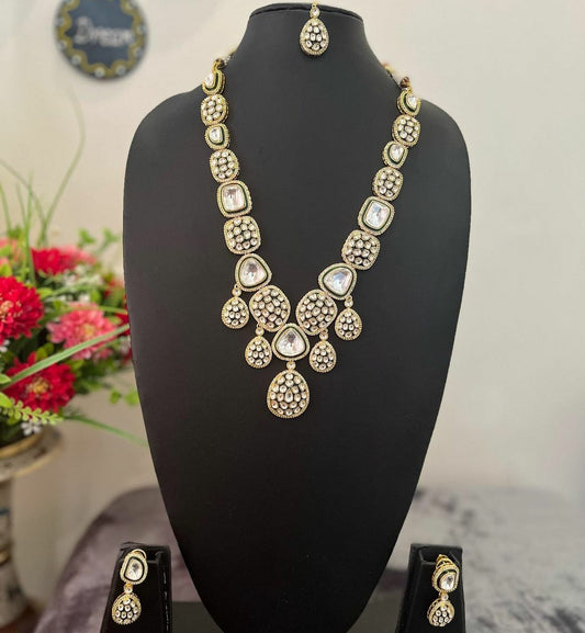 NJNS114 - Rajwadi Moissanite polki Necklace set