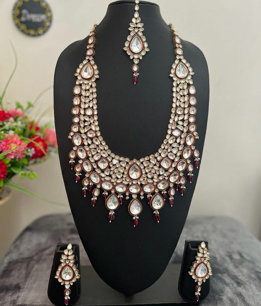 NJLS152 - Handcrafted Kundan Necklace set (Red)